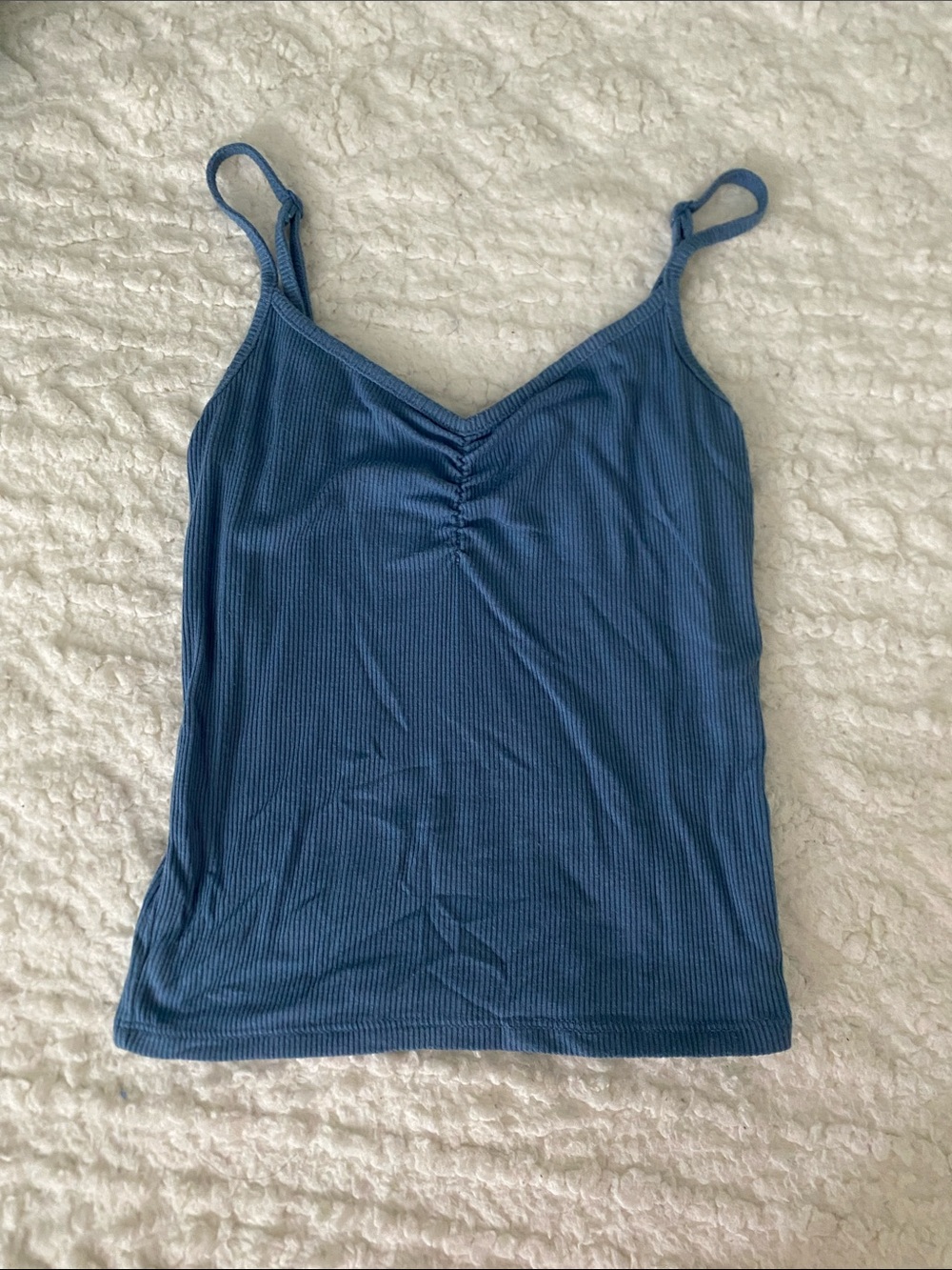 American Eagle Outfitters Blue Ribbed V-Neck cropped Cami with Ruching